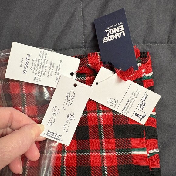 Lands' End "CashTouch" Winter Scarf in "Rich Red Plaid" - NWT - Picture 11 of 13